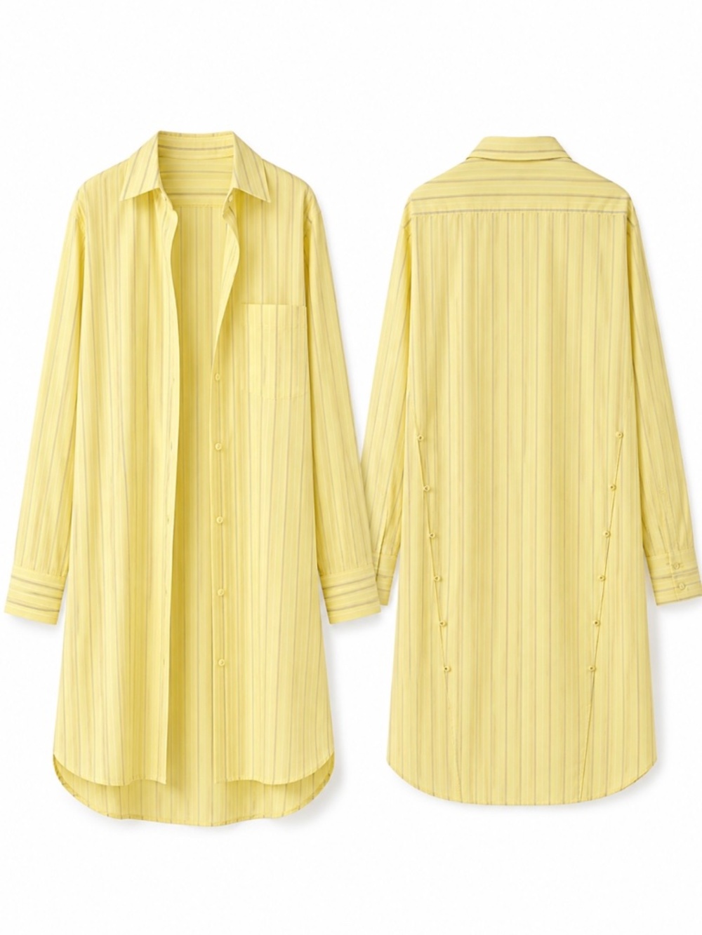 Women’s Yellow Striped Oversized Longline Shirt Tunic 100% Cotton
